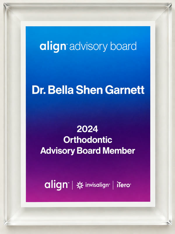 Align Technology 2024 Orthodontic Advisory Board member award for Dr. Bella Shen Garnett